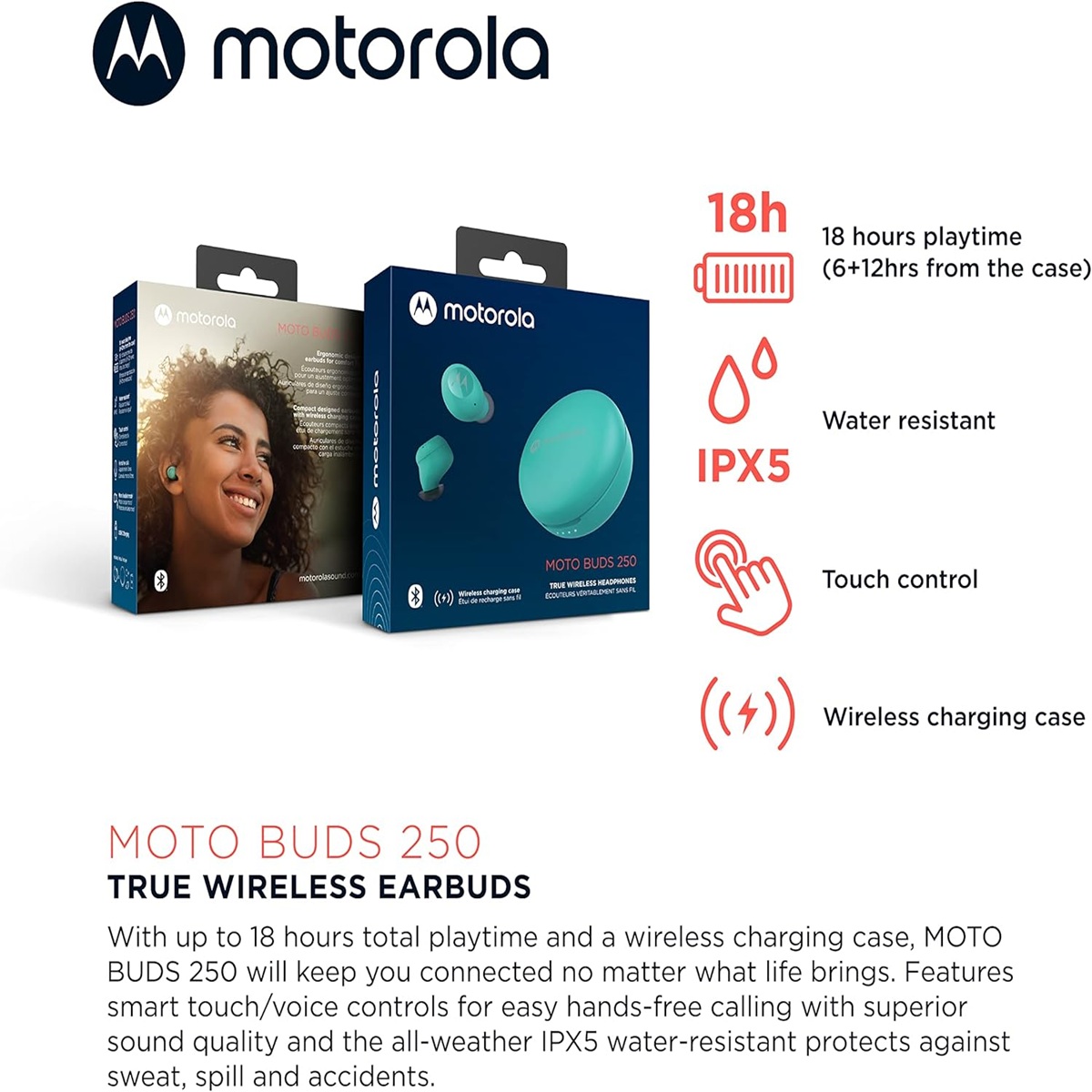 MOTOROLA AUDÍFONOS MOTO BUDS 250 INALÁMBRICOS CON MICRÓFONO - TURQUESA - 5