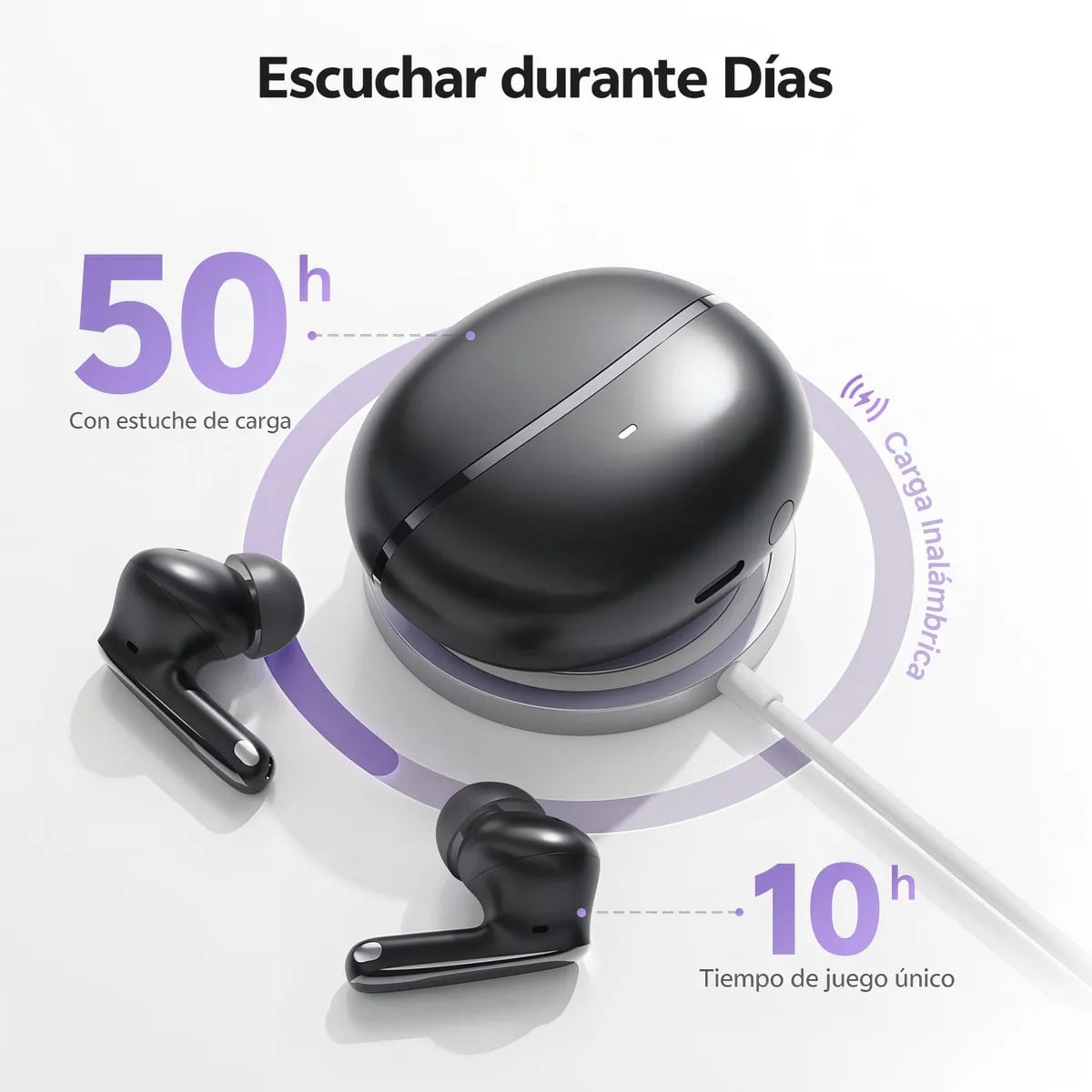 AUDÍFONOS QCY MELOBUDS N70 CANCELACIÓN DE RUIDO ACTIVA, HI-RES AUDIO - Purpura - 2