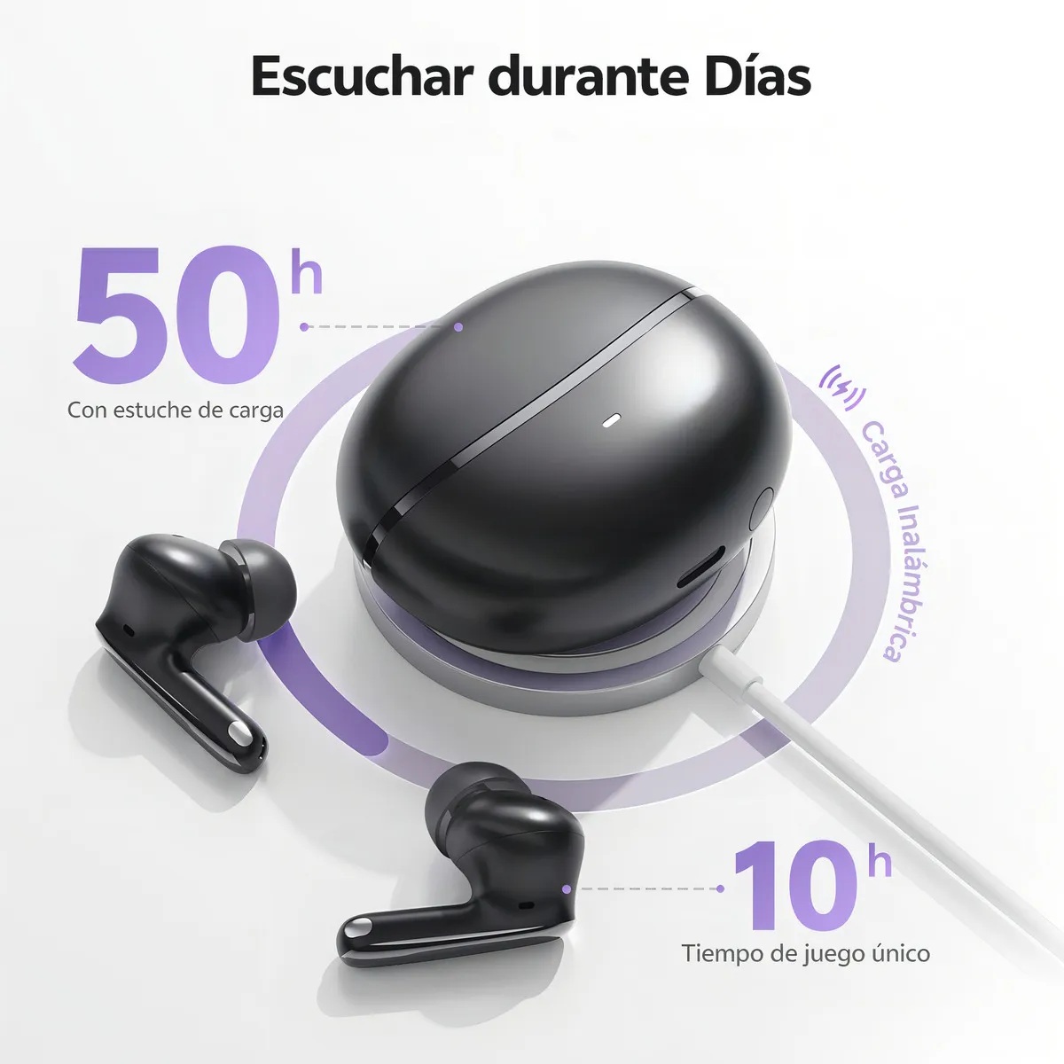 AUDÍFONOS QCY MELOBUDS N70 CANCELACIÓN DE RUIDO ACTIVA, HI-RES AUDIO - Purpura - 2