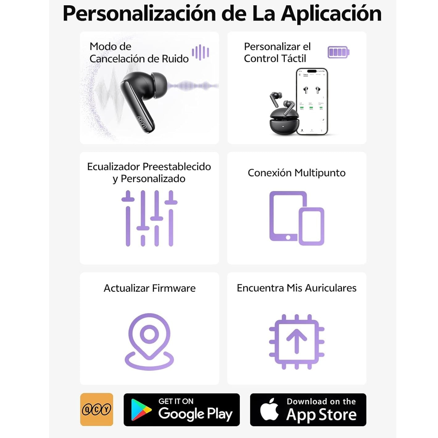AUDÍFONOS QCY MELOBUDS N70 CANCELACIÓN DE RUIDO ACTIVA, HI-RES AUDIO - Purpura - 4