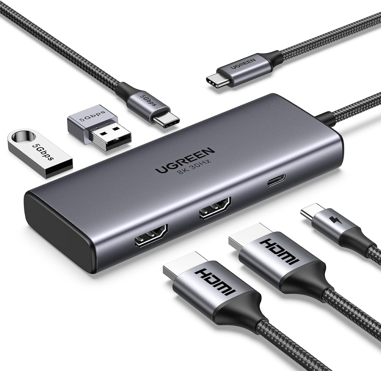 HUB UGREEN REVODOK 4K HDMI USB-C 8 EN 1 DE TRIPLE PANTALLA, GRIS - 2
