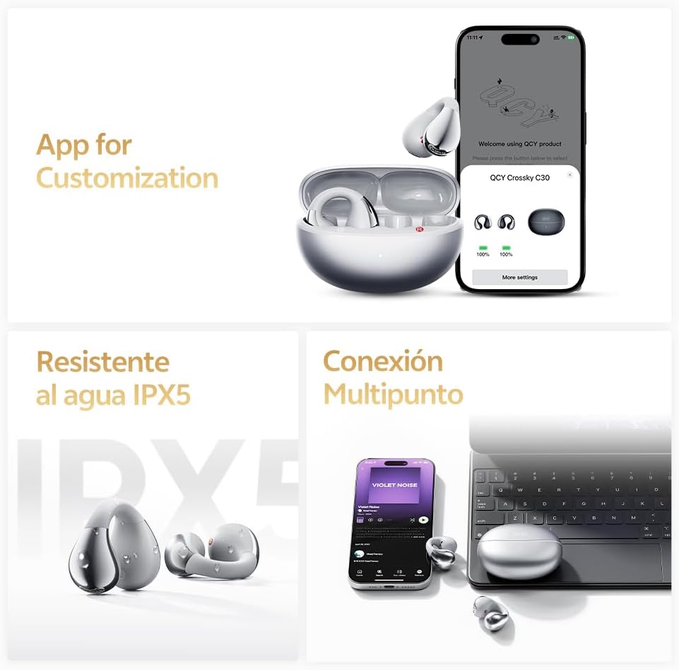 AUDÍFONOS QCY CROSSKY OPEN EAR C30S HI-RES AUDIO CON LDAC BLUETOOTH 6.0 NEGRO - 4