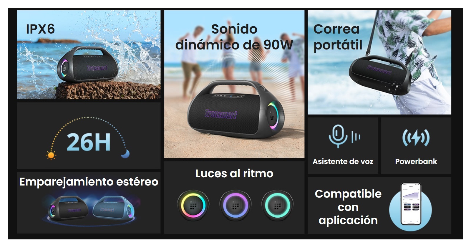 TRONSMART BANG 2 BOCINA BLUETOOTH PORTÁTIL PARA FIESTAS 90W - NEGRO - 2