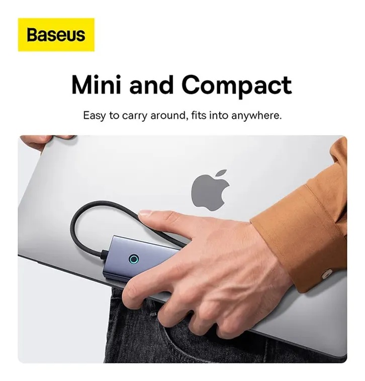 ADAPTADOR BASEUS USB-C HUB HDMI4K RJ45 MACBOOK APPLE 6EN1 COLOR GRIS OSCURO - 6