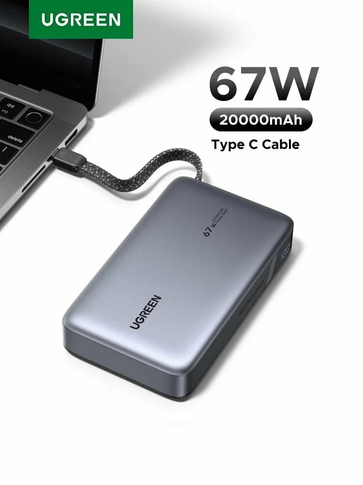 CARGADOR PORTATIL UGREEN 20000MAH 67W CON CABLE INTEGR. - GRIS - 2