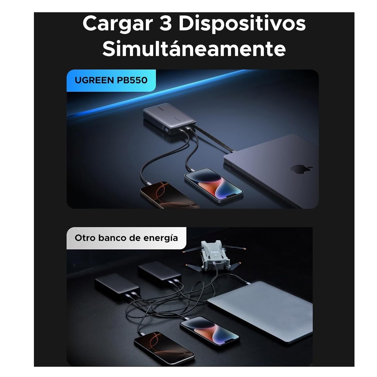 CARGADOR PORTATIL UGREEN 20000MAH 67W CON CABLE INTEGR. - GRIS - 5