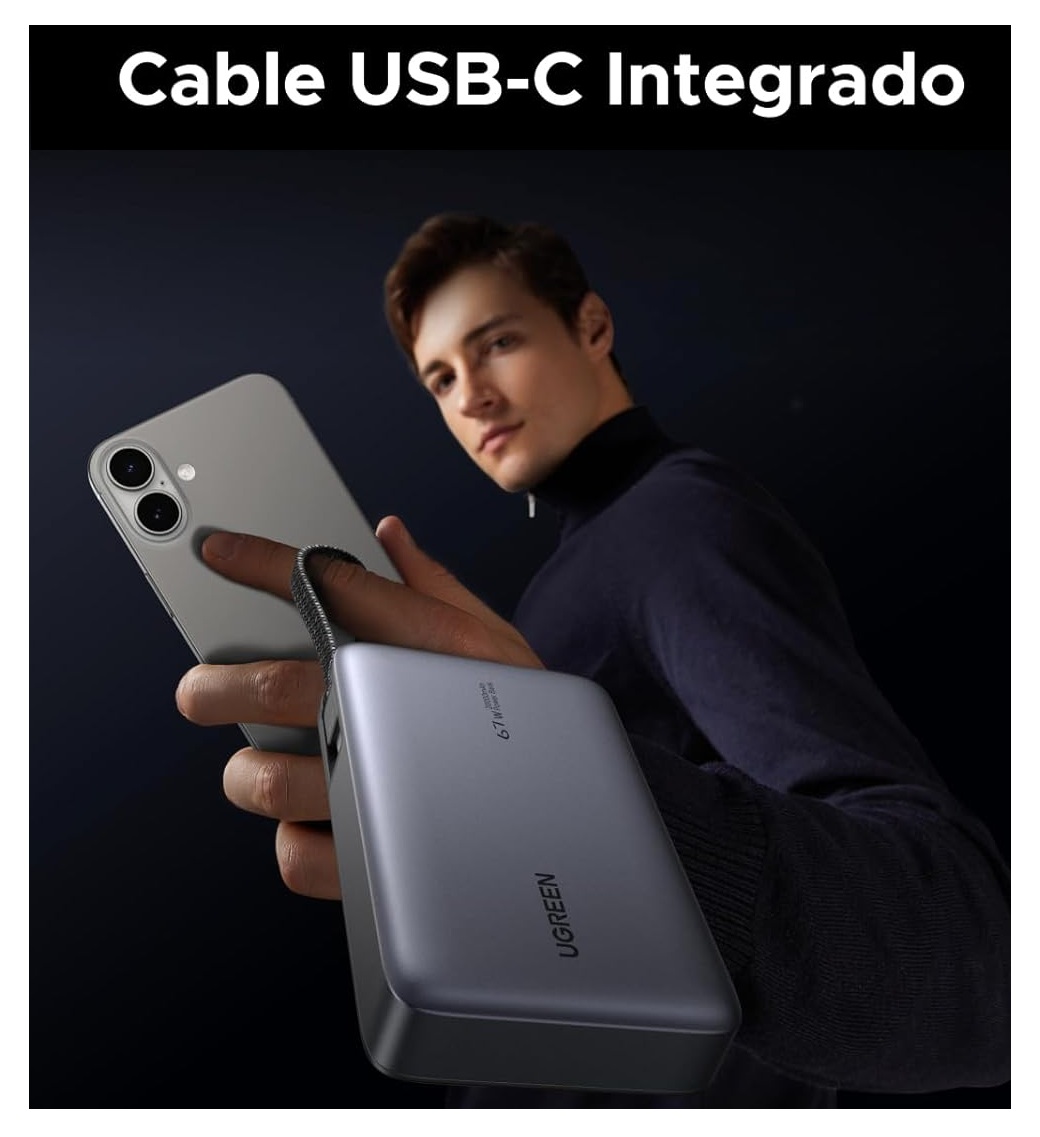 CARGADOR PORTATIL UGREEN 20000MAH 67W CON CABLE INTEGR. - GRIS - 8