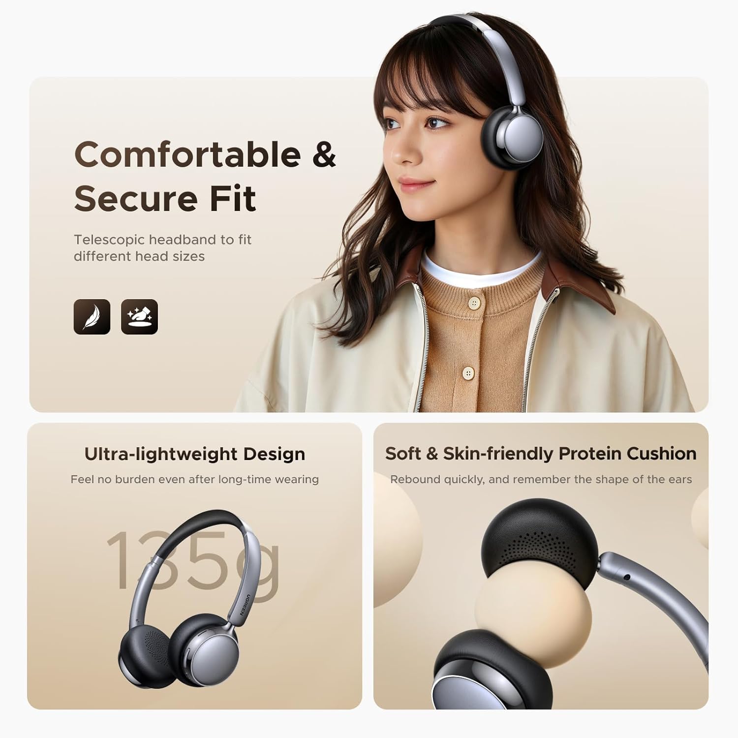 AURICULARES INALÁMBRICOS UGREEN STUDIO PLUS CANCELACIÓN ACTIVA DE RUIDO, HP207 - 2