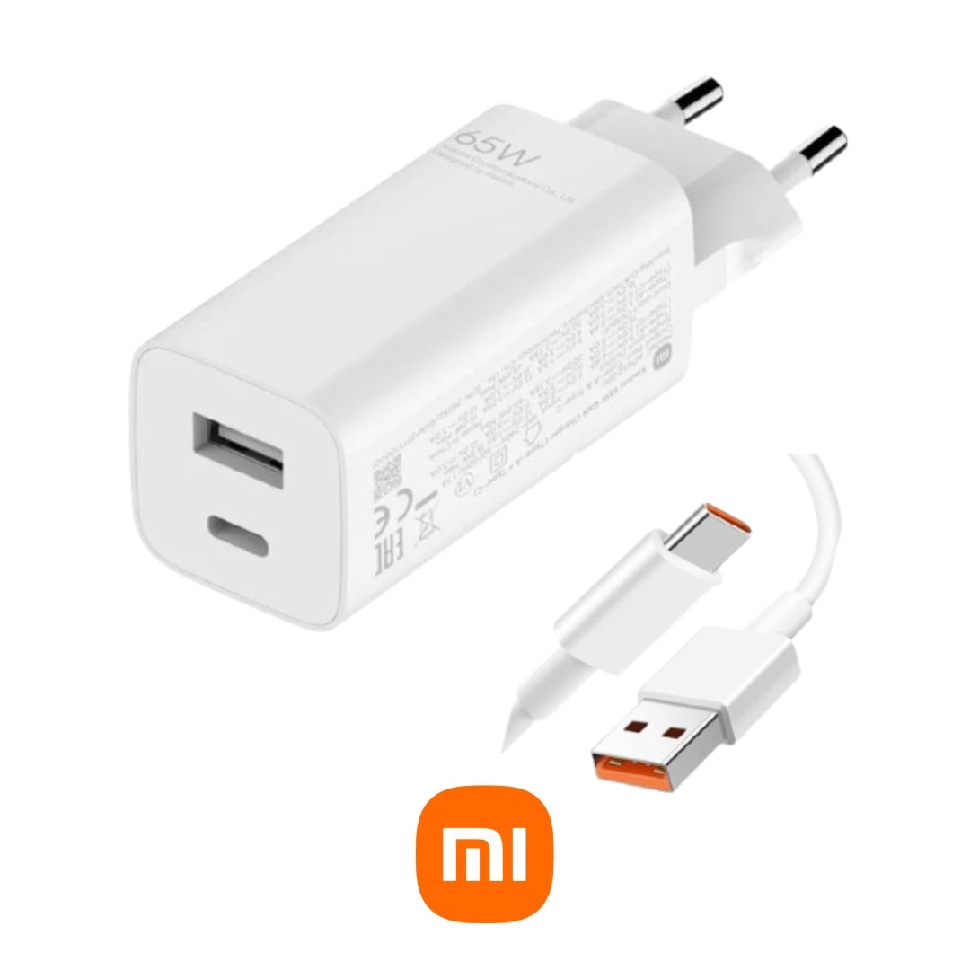 CARGADOR XIAOMI 65W TURBO CHARGUE + CABLE USB A - USB C - BLANCO - 1