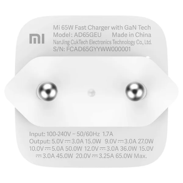 CARGADOR XIAOMI 65W TURBO CHARGUE + CABLE USB A - USB C - BLANCO - 6