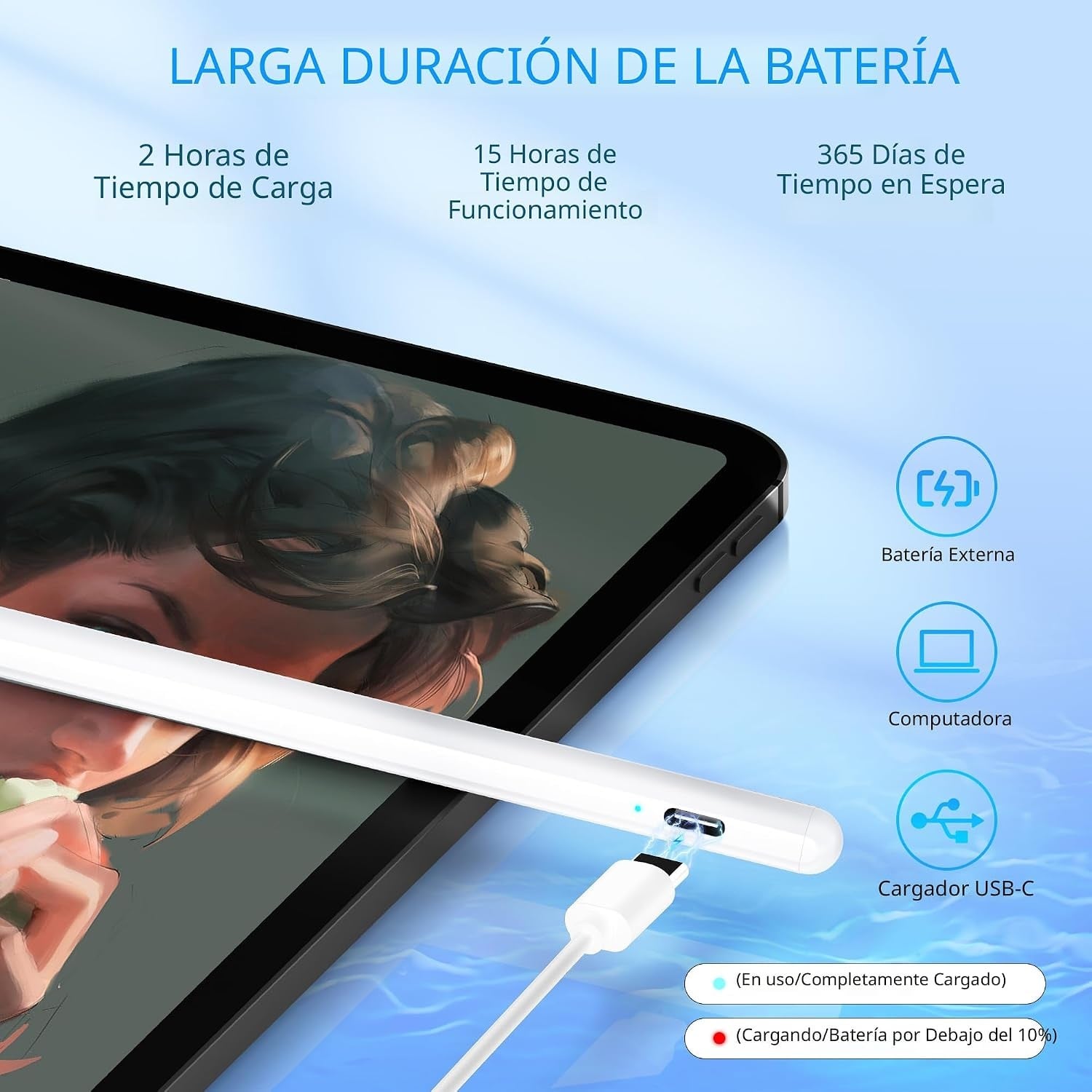 LAPIZ PARA TABLET CAPACITIVO MAGNÉTICO HOCO GM109 RECARGABLE - BLANCO - 4