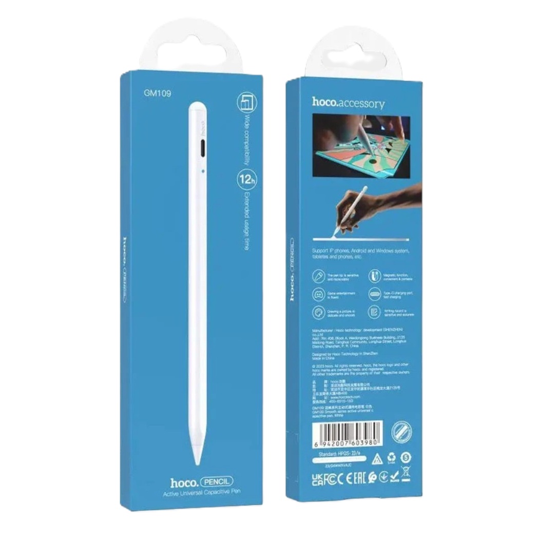 LAPIZ PARA TABLET CAPACITIVO MAGNÉTICO HOCO GM109 RECARGABLE - BLANCO - 6