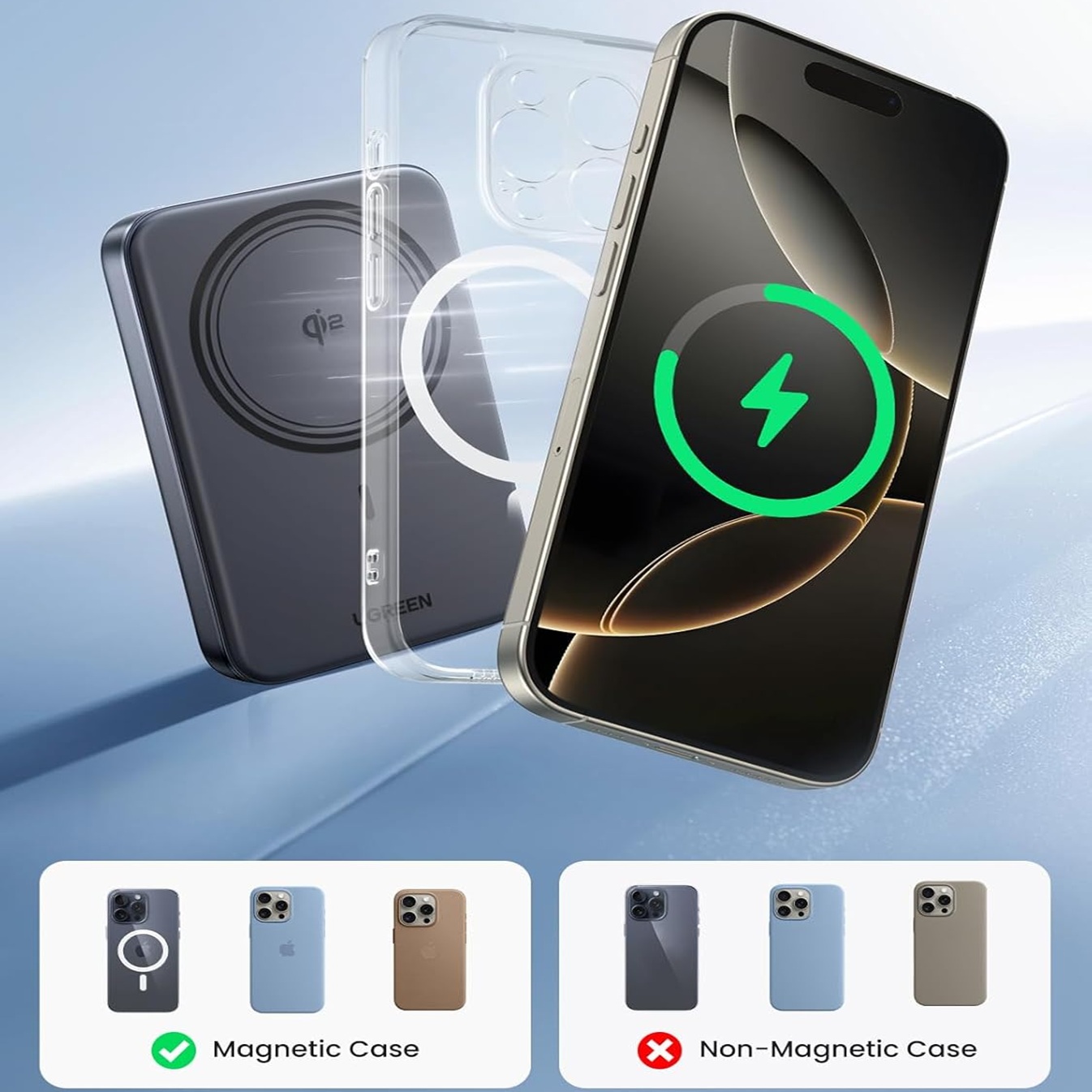 POWER BANK UGREEN WIRELESS 15W QI2 10000MHA MAGSAFE PD30W PB761 - 3