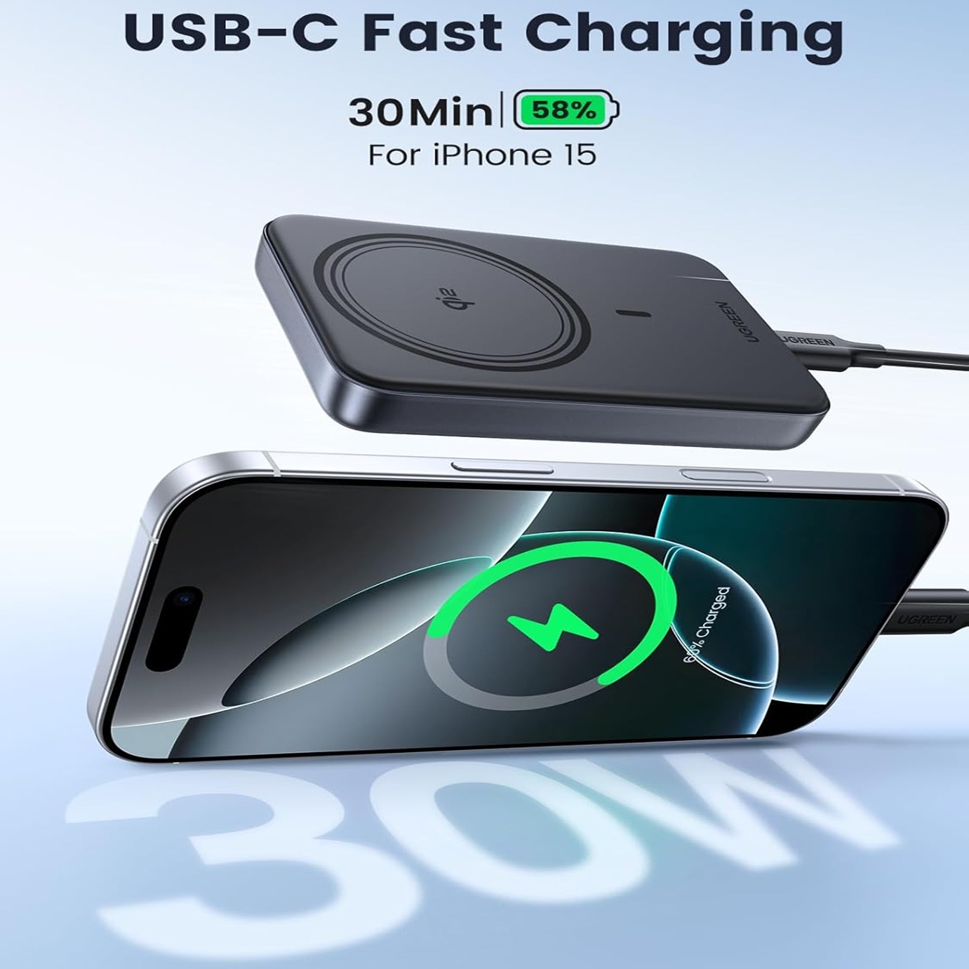 POWER BANK UGREEN WIRELESS 15W QI2 10000MHA MAGSAFE PD30W PB761 - 4