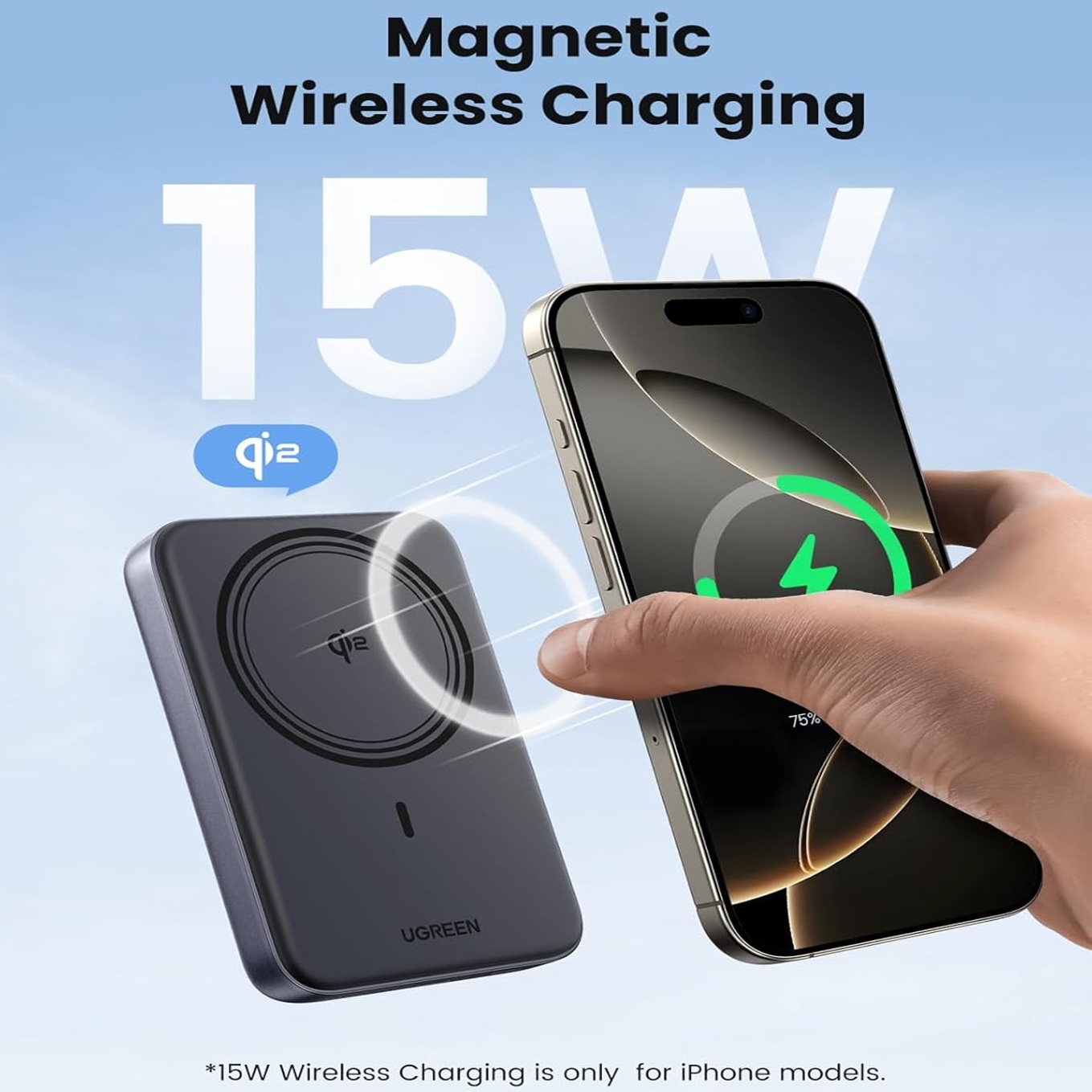 POWER BANK UGREEN WIRELESS 15W QI2 10000MHA MAGSAFE PD30W PB761 - 5
