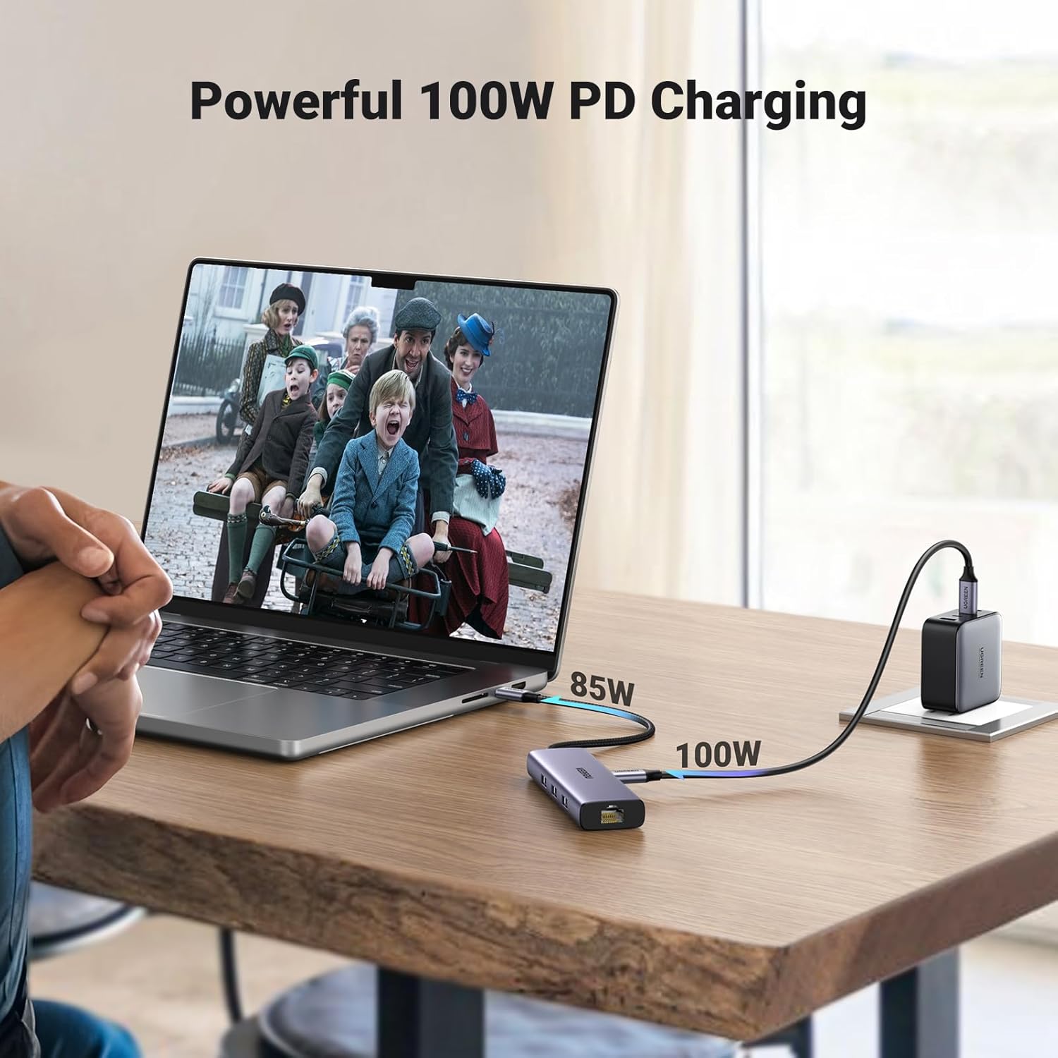 HUB UGREEN REVODOK USB C 6 EN 1 CON ADAPTADOR GIGABIT ETHERNET, CARGA PD DE 100W, HDMI 4K, X 3 USB-A - 4