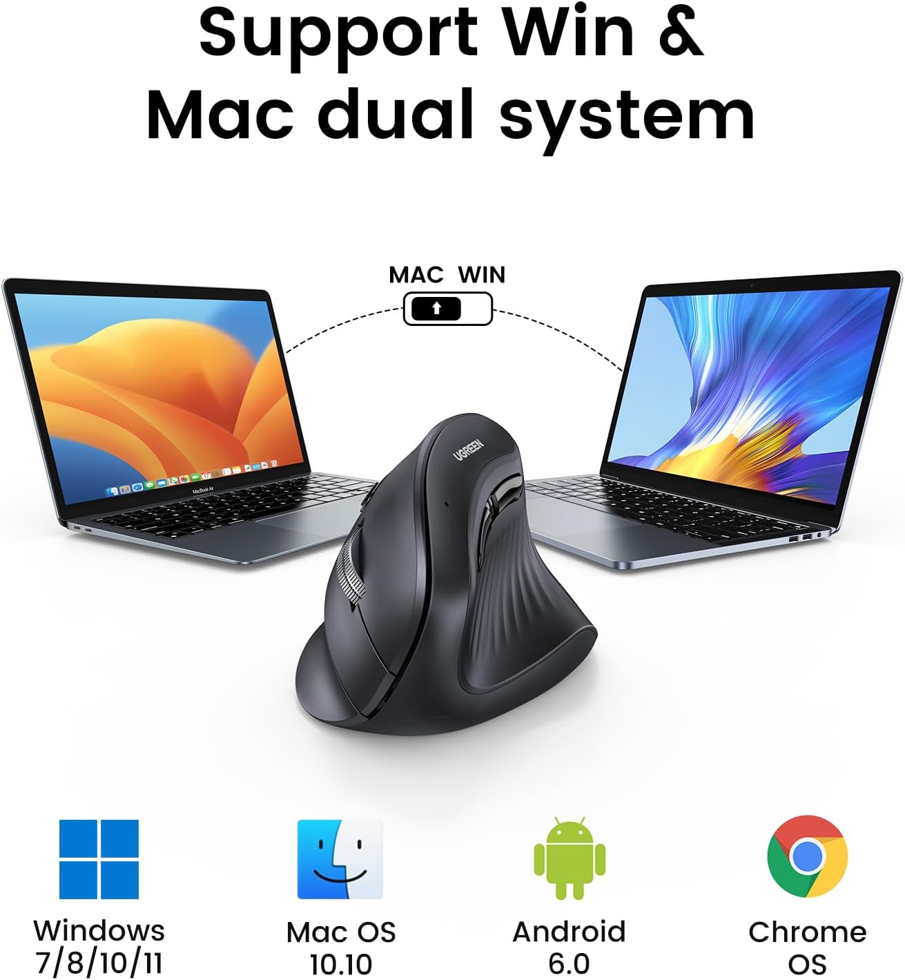 MOUSE UGREEN VERTICAL INALÁMBRICO BLUETOOTH ERGONÓMICO CON 5 BOTONES - 4
