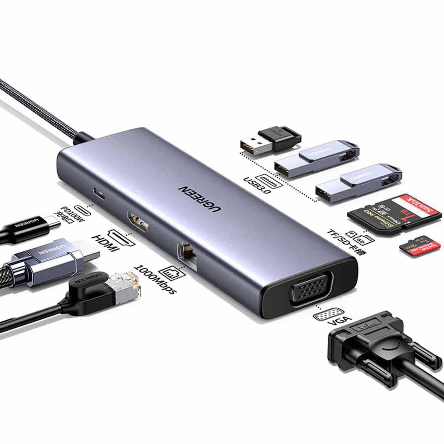 HUB UGREEN MULTIFUNCIONAL 9-EN-1 USB-C PARA WINDOWS, MACOS, LINUX,CM498 - 1