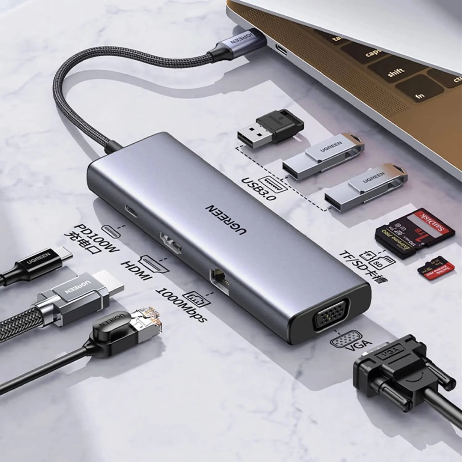 HUB UGREEN MULTIFUNCIONAL 9-EN-1 USB-C PARA WINDOWS, MACOS, LINUX,CM498 - 2