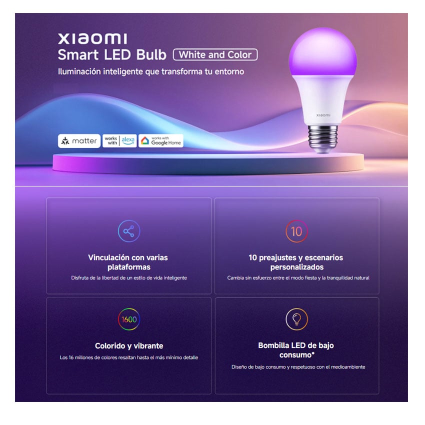 FOCO INTELIGENTE XIAOMI LED BULB WHITE AND COLOR WIFI APP CONTROL - 4