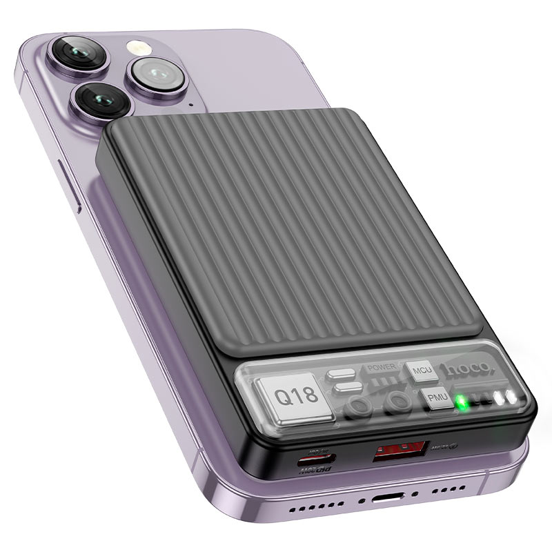 POWER BANK HOCO 10000MAH Q18 TOURER PD22.5W, MAGSFE WIRELESS - NEGRO - 1