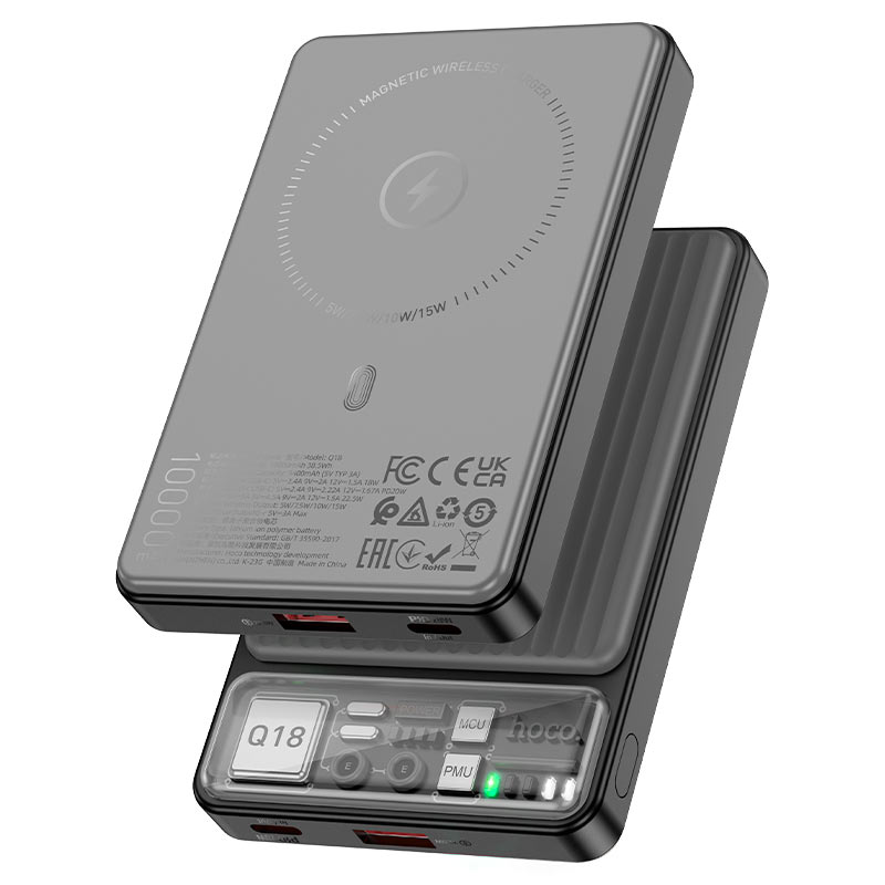 POWER BANK HOCO 10000MAH Q18 TOURER PD22.5W, MAGSFE WIRELESS - NEGRO - 3