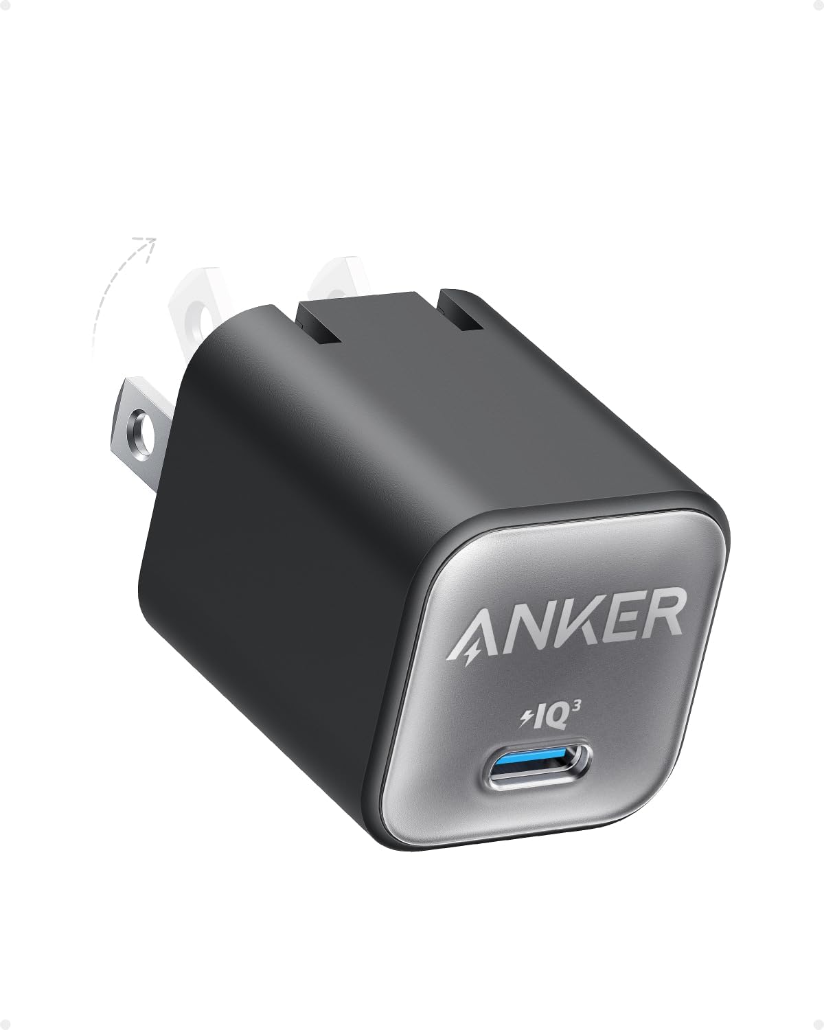 CARGADOR ANKER 30W,TYPE C GAN, PLEGABLE CARGA RÁPIDO PARA IPHONE 17...16 Y MÁS, GALAXY, IPAD - NEGRO - 1