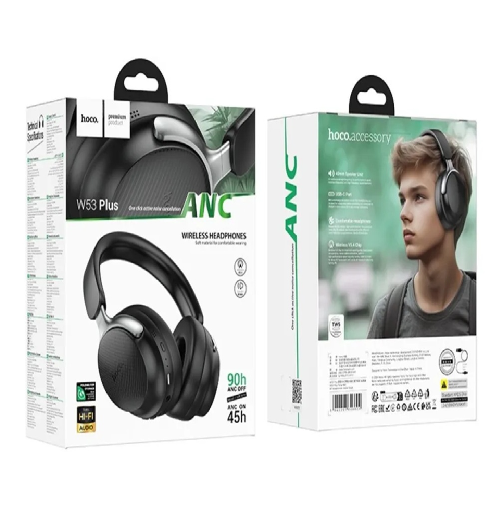 AUDIFONOS HOCO BLUETOOTH 90H W53 PLUS TONE ANC - NEGRO - 4