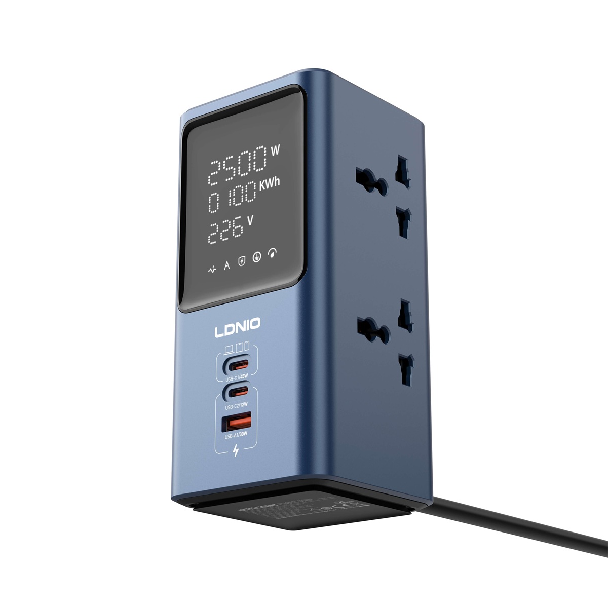 TOMACORRIENTE 7 TOMAS 2500W TIPO C 45W LED DISPLAY LDNIO SC2 - GREY - 1