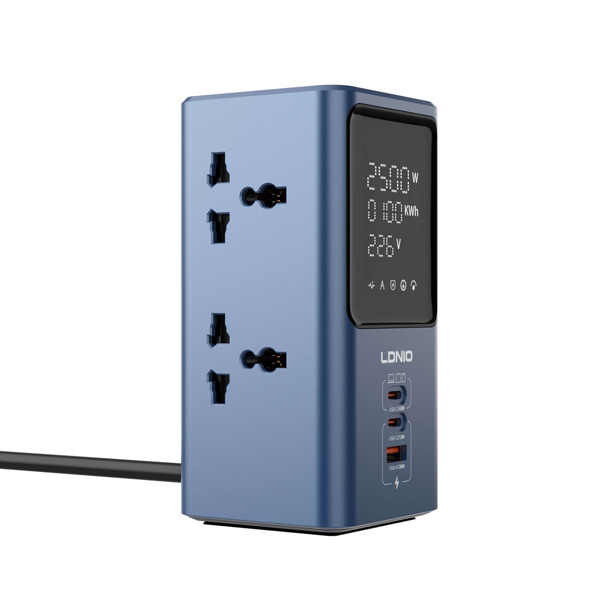 TOMACORRIENTE 7 TOMAS 2500W TIPO C 45W LED DISPLAY LDNIO SC2 - GREY - 3