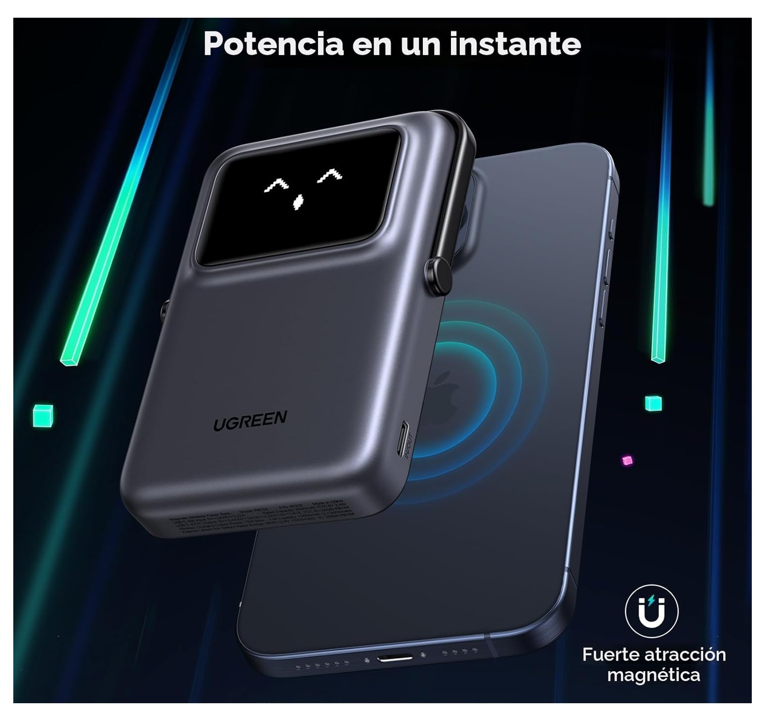 POWER BANK UGREEN MAGSAFE 10000MAH, INALÁMBRICO QI, PD 20W PLEGABLE PB572 - GREY - 3