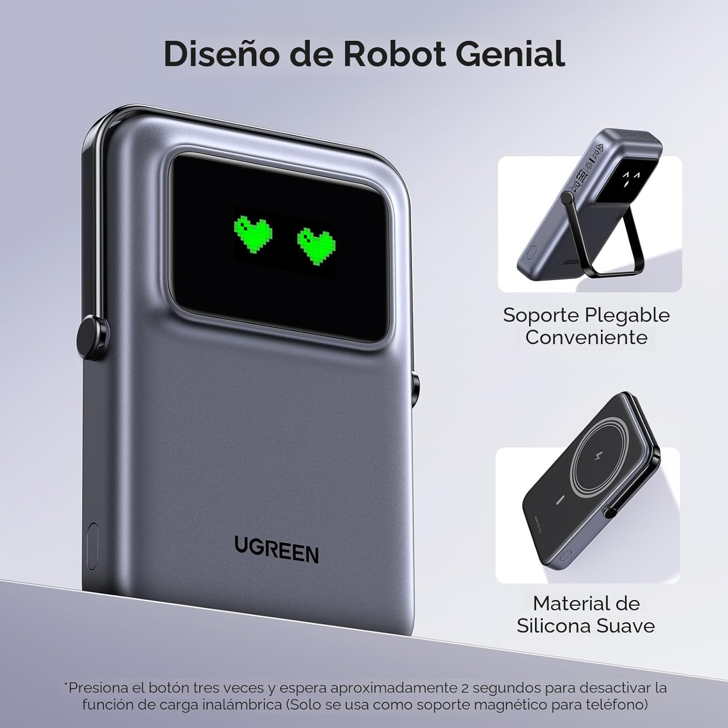 POWER BANK UGREEN MAGSAFE 10000MAH, INALÁMBRICO QI, PD 20W PLEGABLE PB572 - GREY - 4