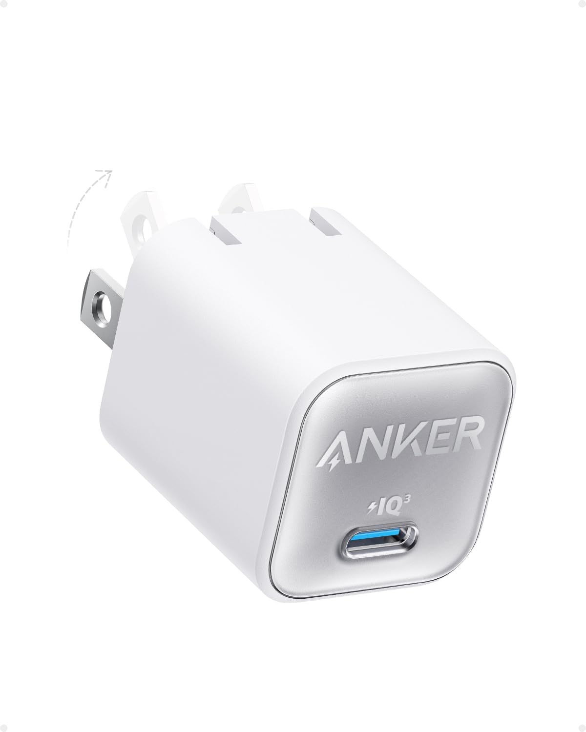 CARGADOR ANKER 30W,TYPE C GAN, PLEGABLE CARGA RÁPIDO PARA IPHONE 1716 Y MÁS, GALAXY, IPAD - BLANCO - 1