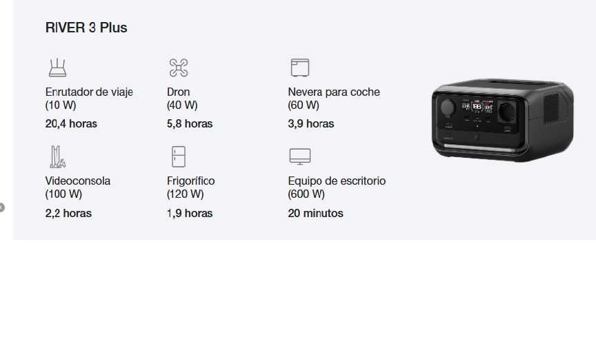 ESTACION DE ENERGIA SOLAR PORTATIL ECOFLOW RIVER 3 PLUS 600W 286WH - 7
