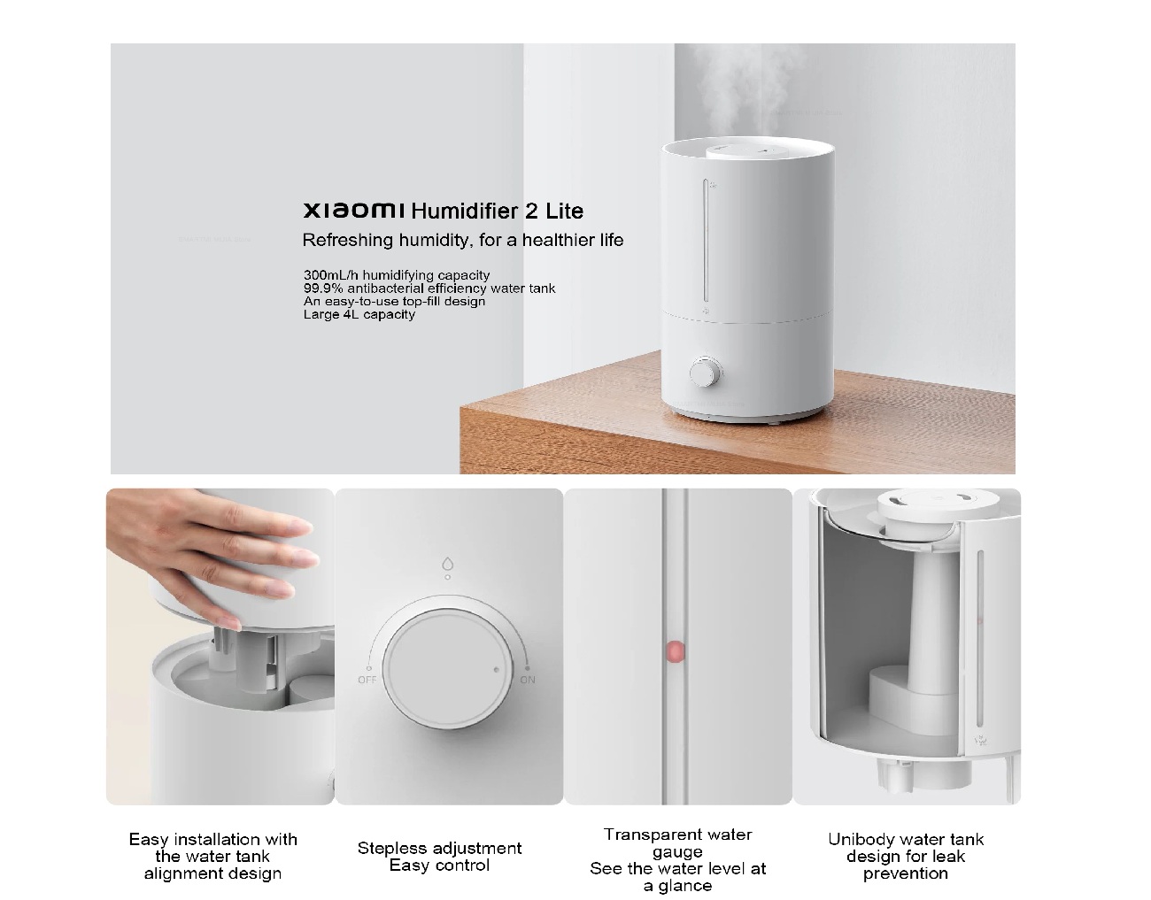 HUMIDIFICADOR DE AIRE  XIAOMI 2 LITE  350ML/HORA - 6