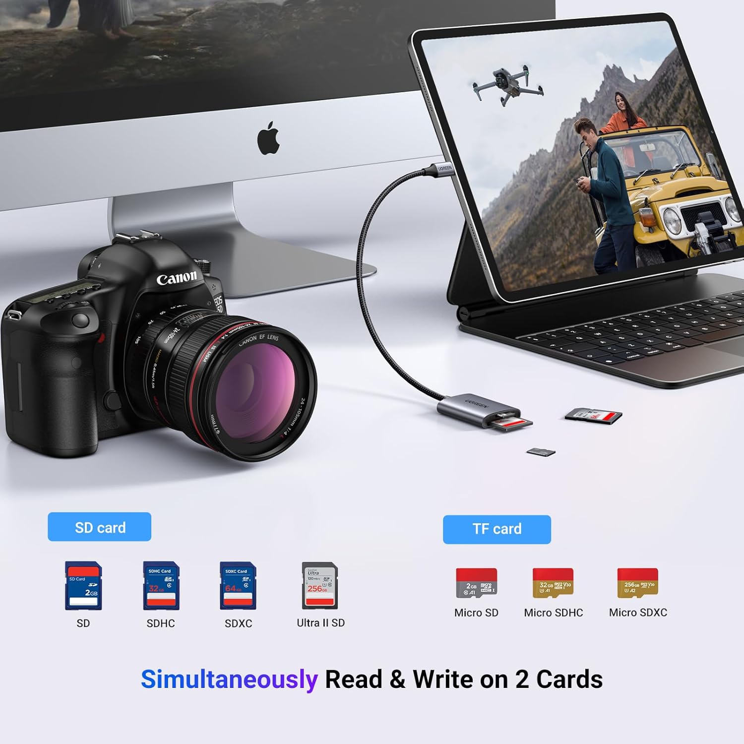 UGREEN LECTOR DE TARJETAS DE MEMORIA USB-C PARA TARJETAS MICRO SD Y TFT ALUMINIO CM401 - 2