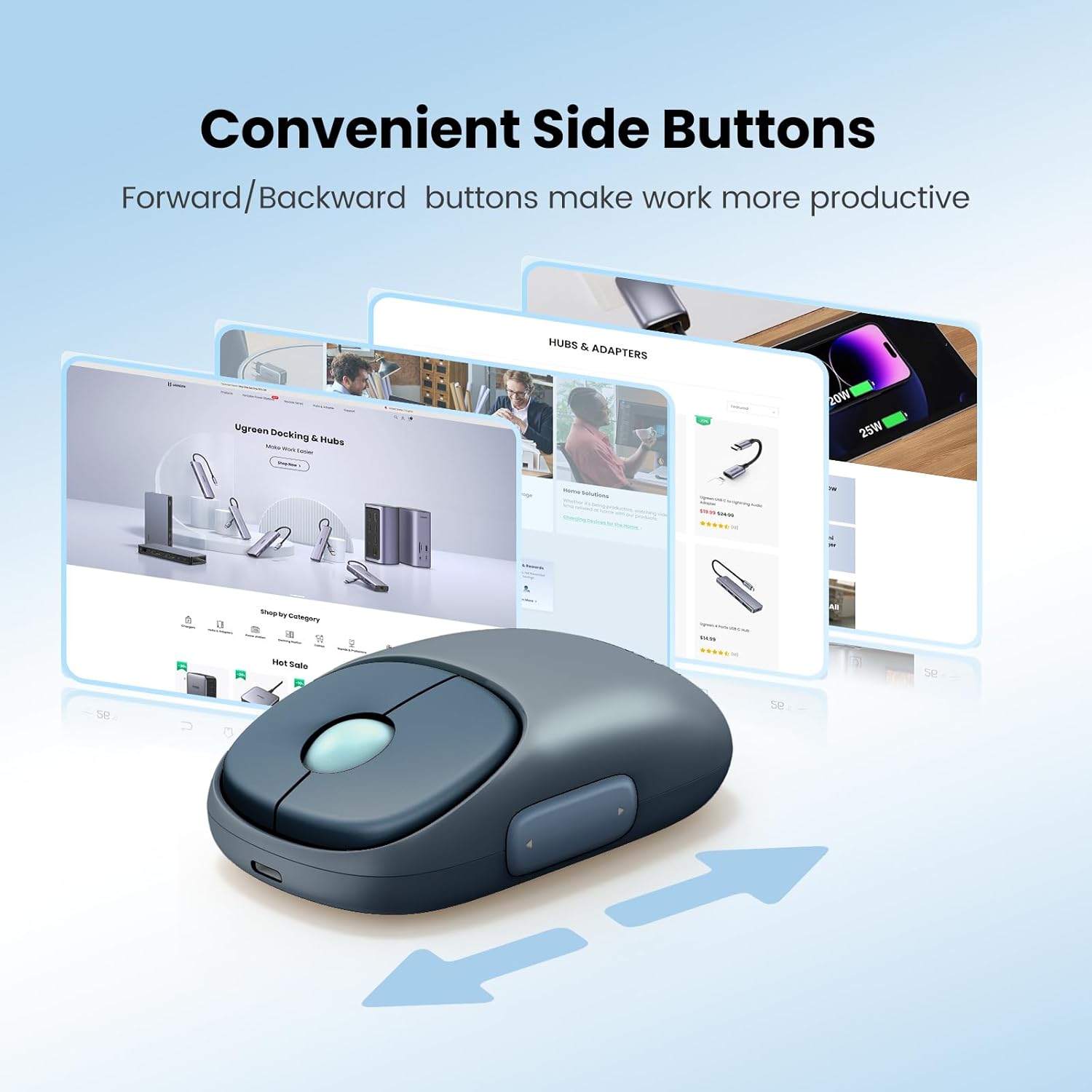 MOUSE UGREEN FUN+RATÓN RECARGABLE 2.4G Y BLUETOOTH- BLUE AZUL - 6