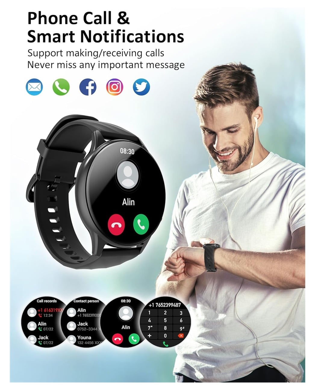 RELOJ INTELIGENTE KUMI GW5 PANTALLA AMOLED DE 1,43 PULGADAS - NEGRO - 3