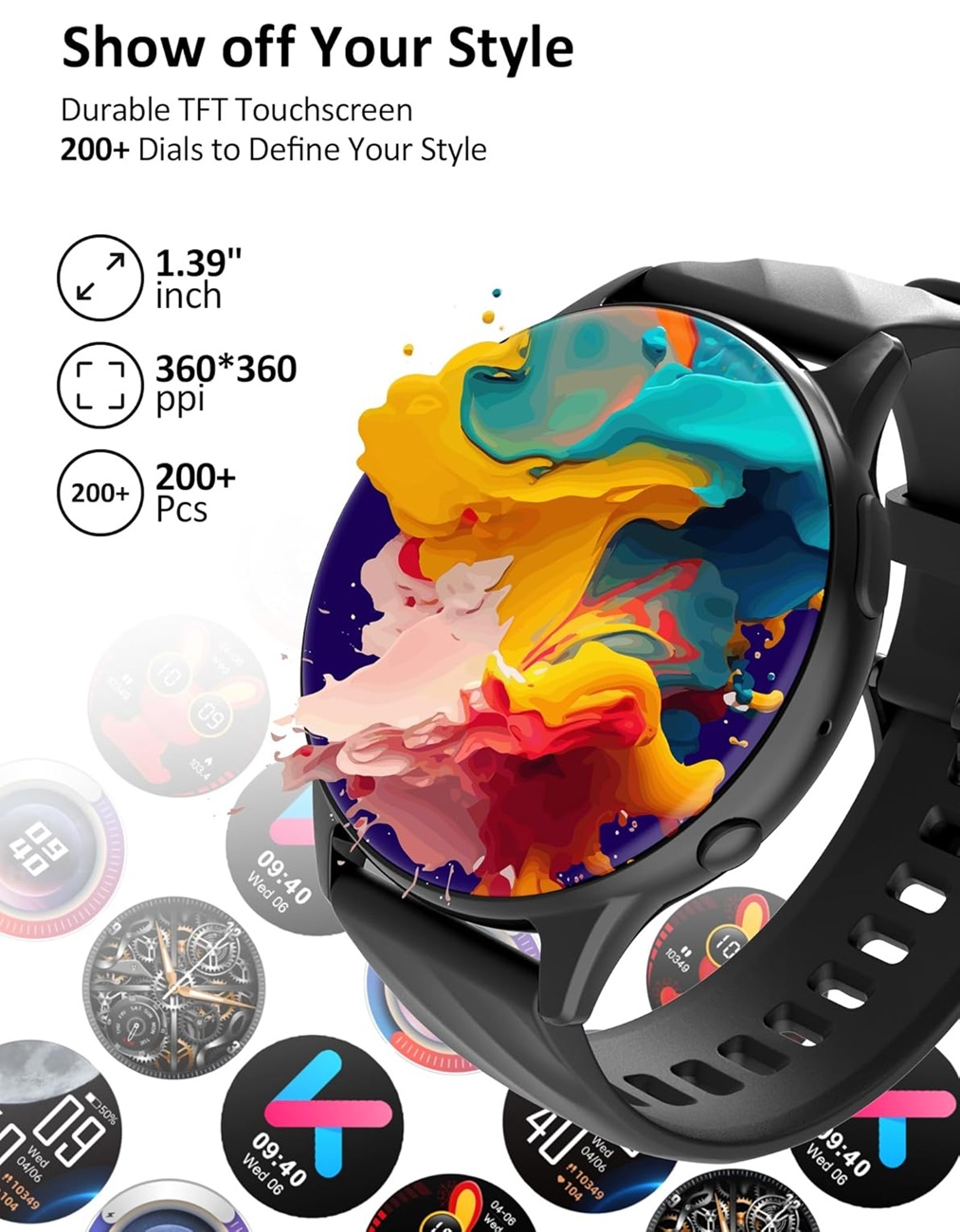 RELOJ INTELIGENTE KUMI GW5 PANTALLA AMOLED DE 1,43 PULGADAS - NEGRO - 5