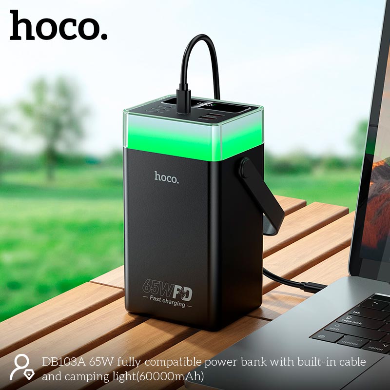 POWER BANK HOCO 60000MHA 65W CARGA RAPIDA LUZ LED DB103A - NEGRO - 3