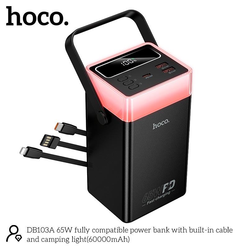 POWER BANK HOCO 60000MHA 65W CARGA RAPIDA LUZ LED DB103A - NEGRO - 4