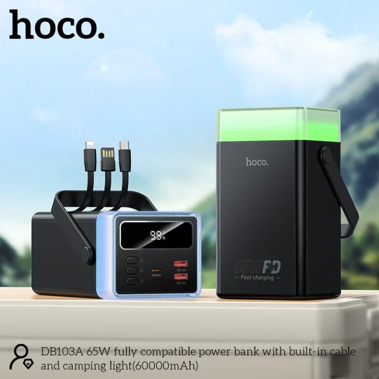 POWER BANK HOCO 60000MHA 65W CARGA RAPIDA LUZ LED DB103A - NEGRO - 5