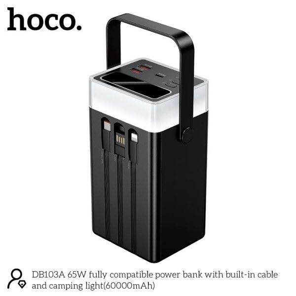POWER BANK HOCO 60000MHA 65W CARGA RAPIDA LUZ LED DB103A - NEGRO - 6