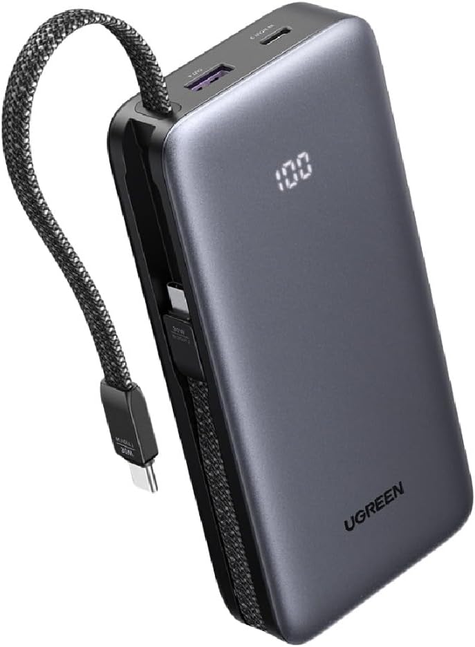 POWER BANK UGREEN 20000MAH 30W CABLE INTEGRADO PB528 - GREY - 1