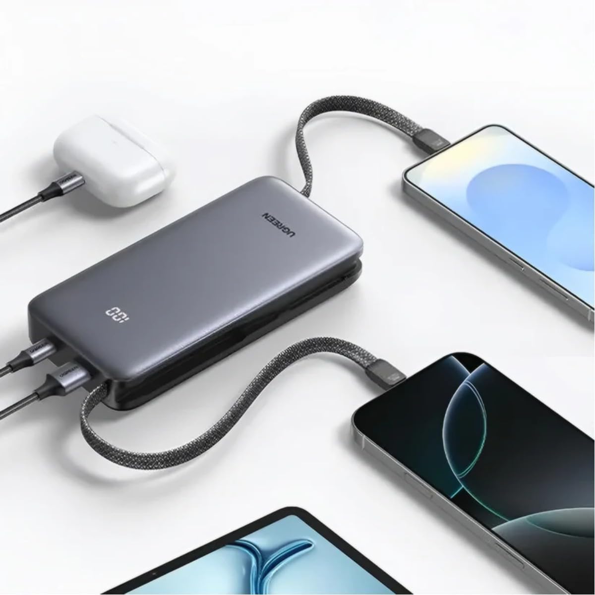 POWER BANK UGREEN 20000MAH 30W CABLE INTEGRADO PB528 - GREY - 3