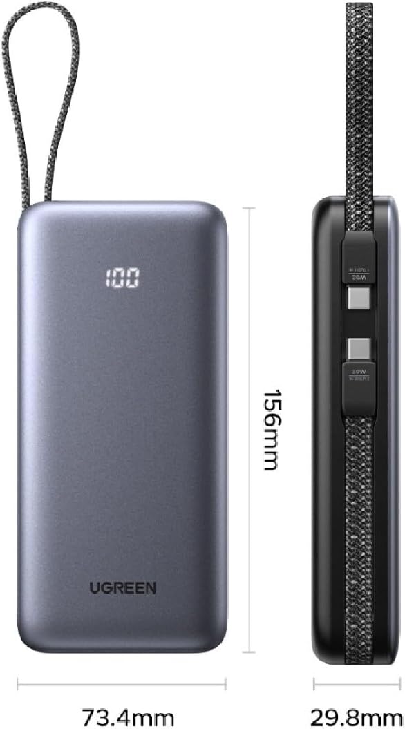 POWER BANK UGREEN 20000MAH 30W CABLE INTEGRADO PB528 - GREY - 5