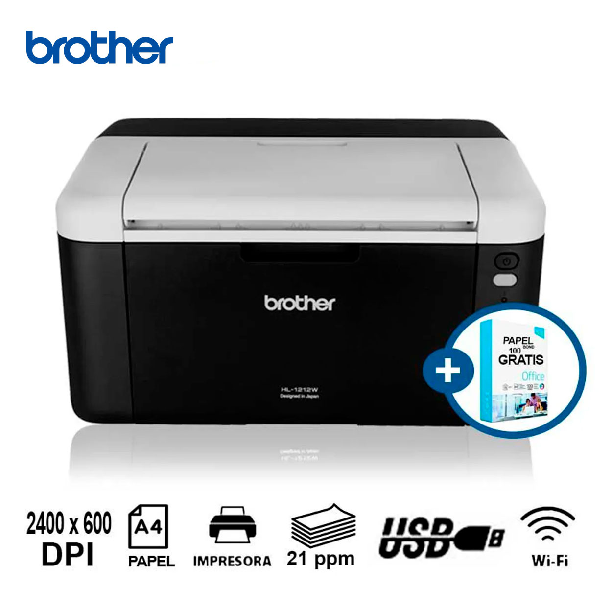 IMPRESORA LÁSER MONOCROMÁTICA WIFI BROTHER HL-1212W USB PARA OFICINA Y HOGAR - 1