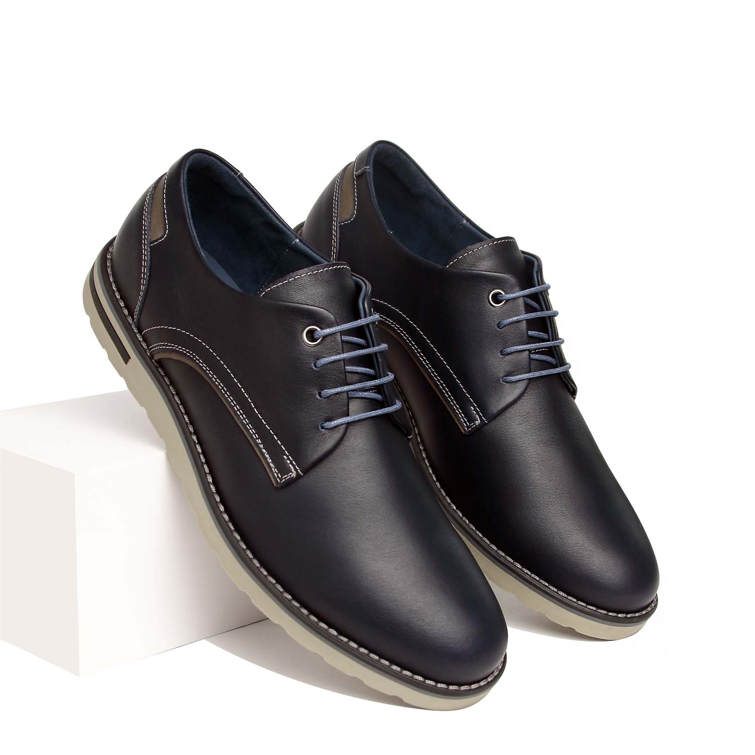 ZAPATO CASUAL DE CABALLERO EN CUERO 100% – MODELO H-2477 PULL UP COLOR AZUL MARINO - 1