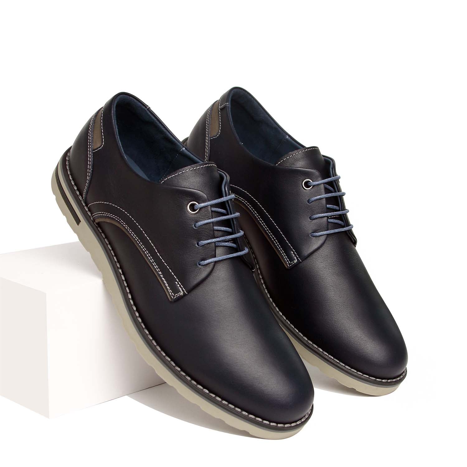 ZAPATO CASUAL DE CABALLERO EN CUERO 100% – MODELO H-2477 PULL UP COLOR AZUL MARINO - 1