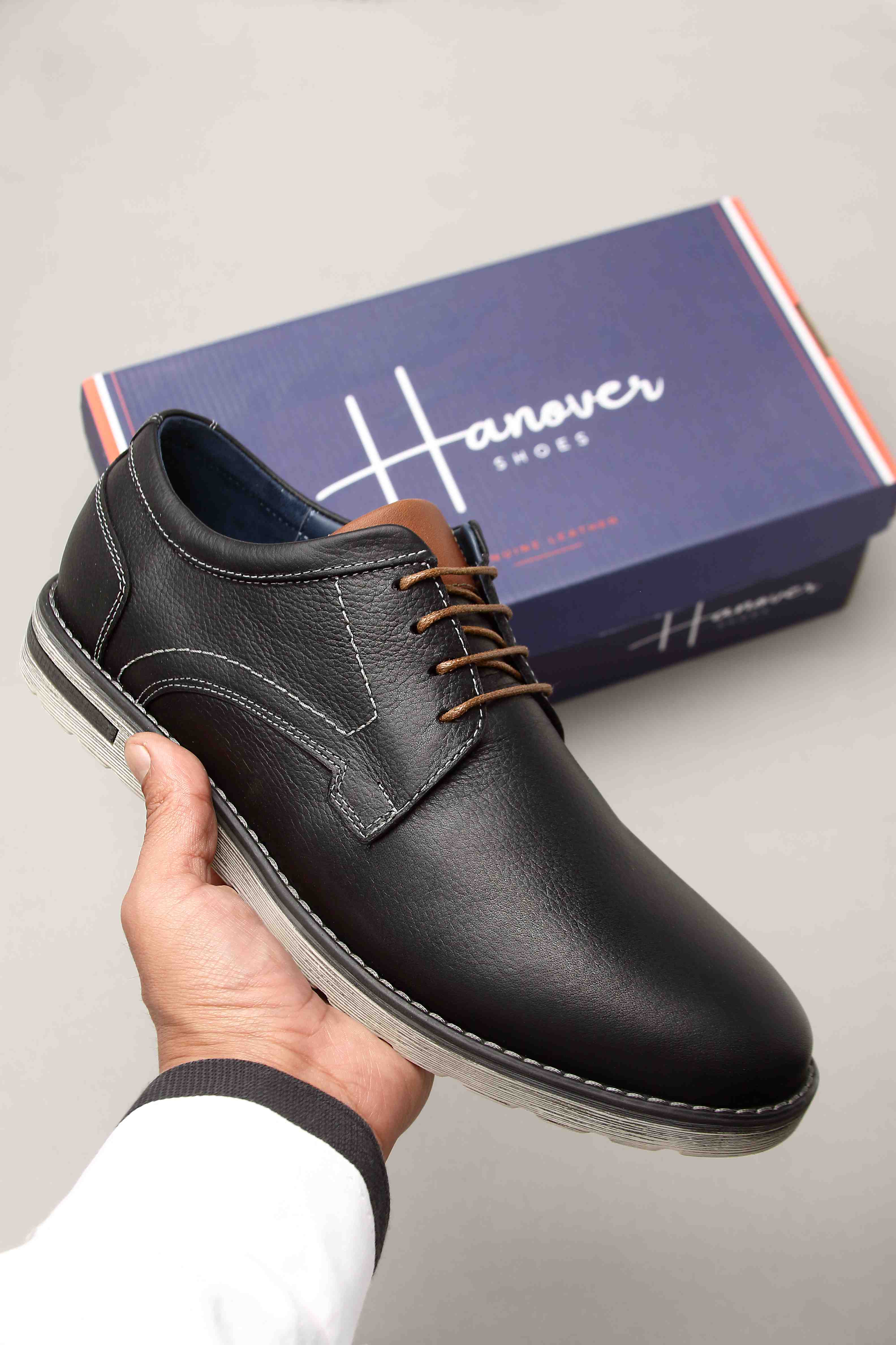 ZAPATO CASUAL HANOVER EN CUERO 100% – MODELO H-2468 RUSTICO COLOR NEGRO - 1